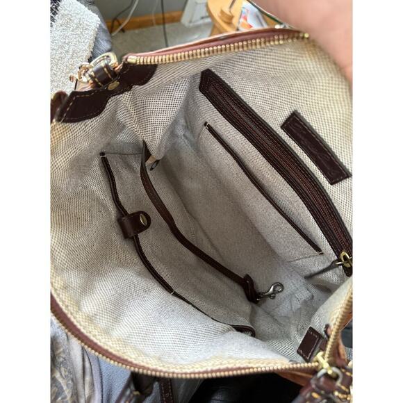 Dooney and Bourke ostrich, leather cognac zip pocket purse crossbody - Picture 6 of 9